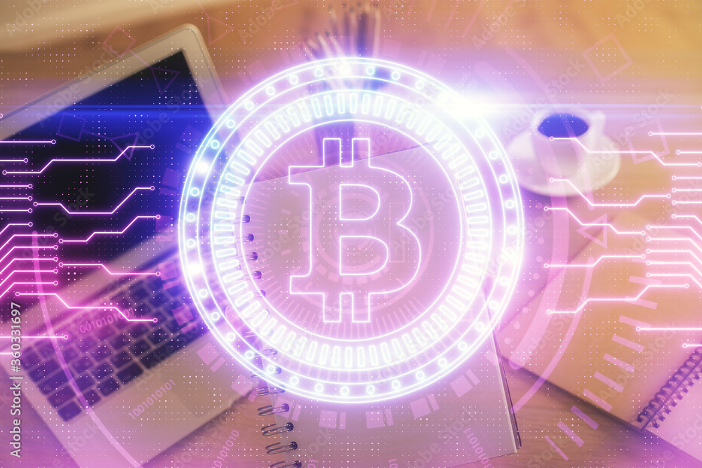 Double exposure of woman hands typing on computer and crypto market theme hologram drawing. Blockchain concept. Double exposure of woman hands typing on computer and crypto market theme hologram drawing. Blockchain concept.