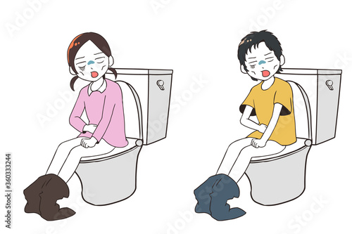 トイレでゲッソリする子供(マンガ調)