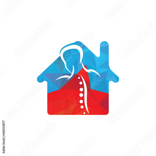 Chiropractic Home Logo Design Vector illustration. Human backbone Pain Logo. Spine care logo.
