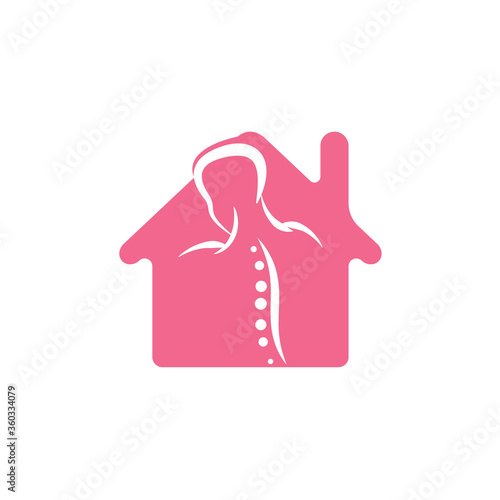 Chiropractic Home Logo Design Vector illustration. Human backbone Pain Logo. Spine care logo.