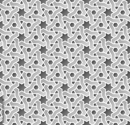 Arabic ornament, monochrome background, geometric, seamless pattern, vector