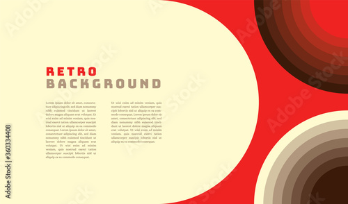 Simple retro background design with circles, headline and text. Vector illustration.