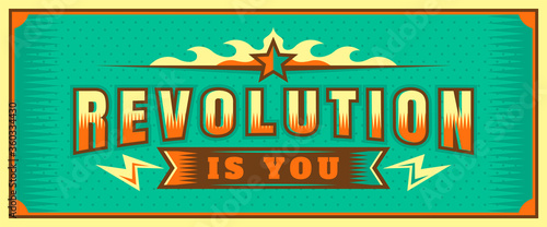 Revolution banner design in retro style with typography. Vector illustration.