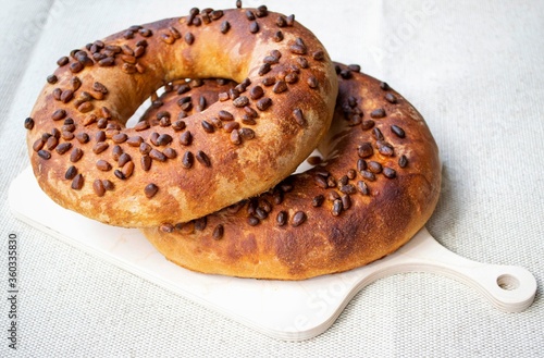 homemade bagels with pine nuts