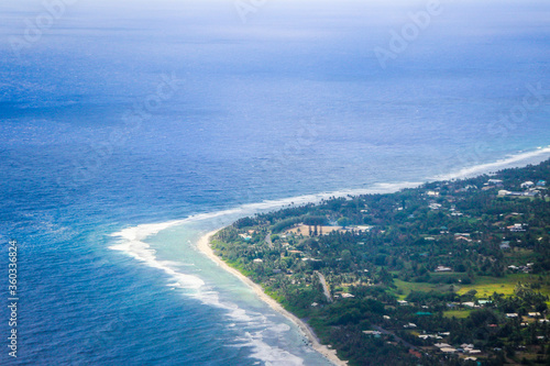 Rarotonga breathtaking stunning views from a plane of beautiful beaches, white sand, clear turquoise water, blue lagoons, Cook islands, Pacific islands