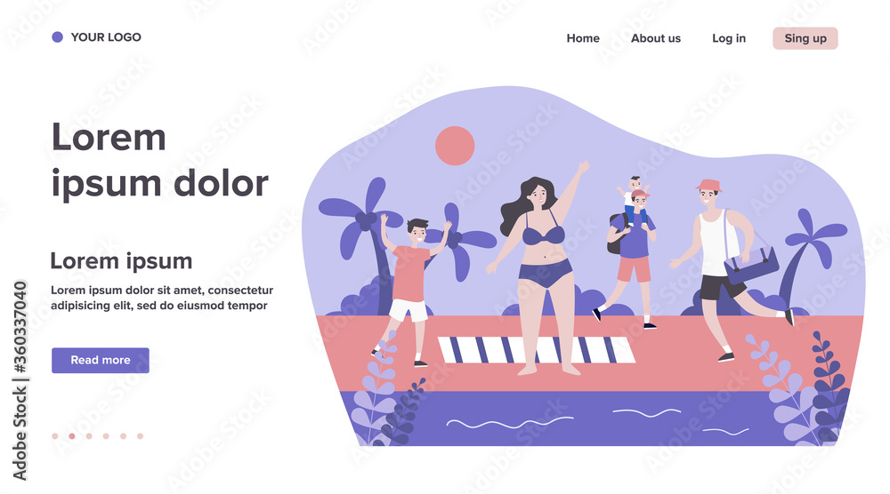 Happy people having fun on beach. Sun, leisure, sea flat vector illustration. Summer activity and vacation concept for banner, website design or landing web page