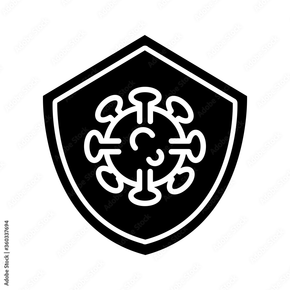 covid19 virus particle in shield silhouette style covid19 virus particle in shield silhouette style