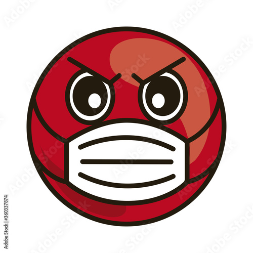 emoticon with medical mask coronavirus covid-19 pandemic, flat cartoon style
