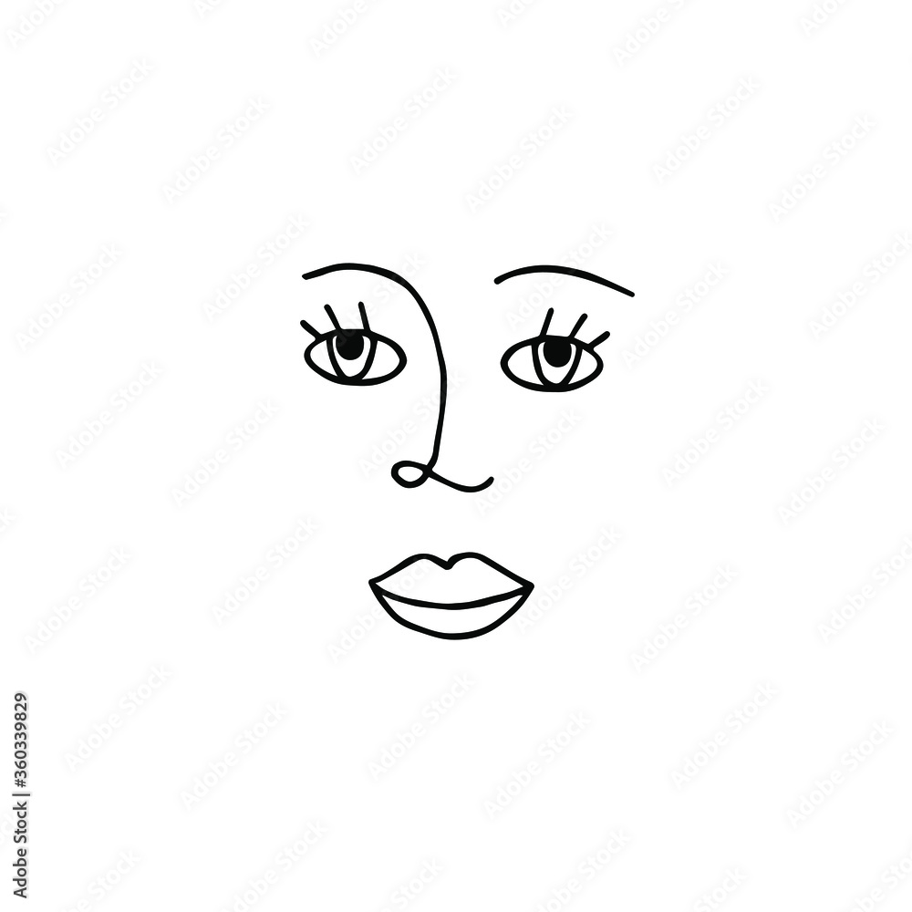 Fototapeta premium Vector hand drawn doodle sketch woman face isolated on white background