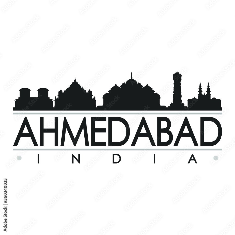 Fototapeta premium Ahmedabad India Skyline Silhouette Design City Vector Art Famous Buildings
