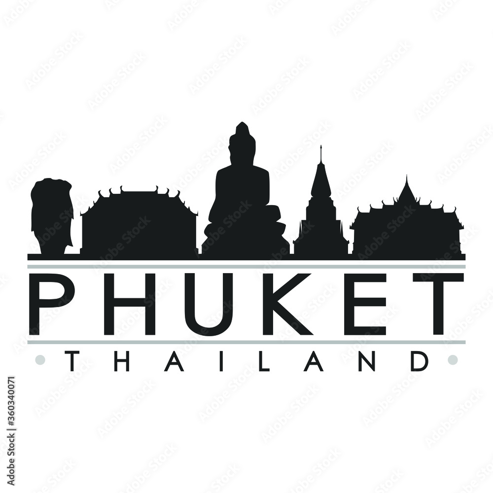 Phuket Thailand Skyline Silhouette Design City Vector Art Famous Buildings 
