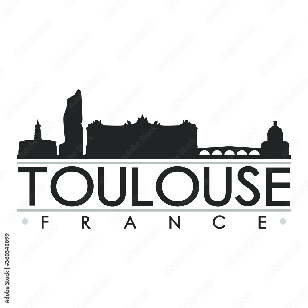 Toulouse France Skyline Silhouette Design City Vector Art Famous Buildings  