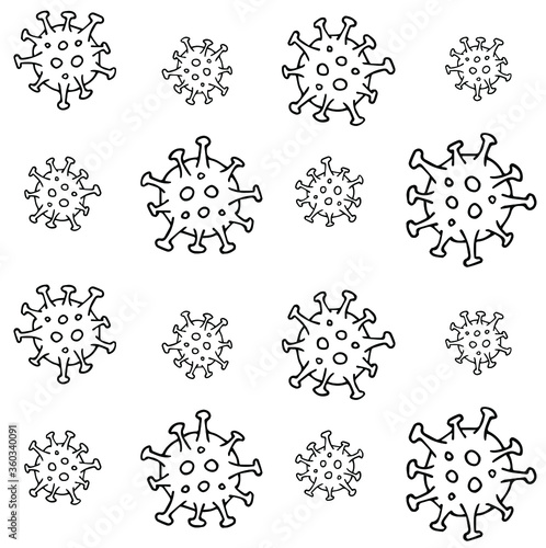 Vector seamless pattern of hand drawn doodle sketch coronavirus covid 19 cell isolated on white background
