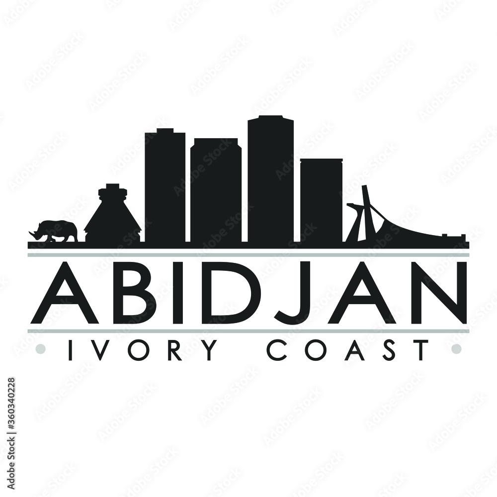 Abidjan Ivory Coast Africa Skyline Silhouette Design City Vector Art Famous Buildings