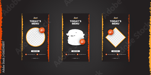 Dark minimalist social media story banner templates for food menu sale