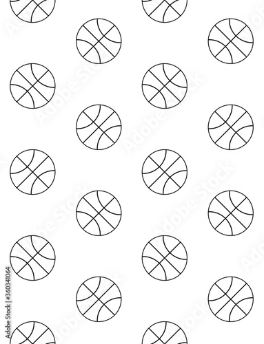 Vector seamless pattern of flat outline basketball ball isolated on white background