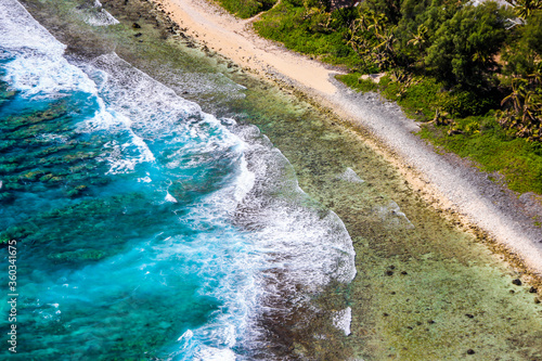 Rarotonga breathtaking stunning views from a plane of beautiful beaches, white sand, clear turquoise water, blue lagoons, Cook islands, Pacific islands