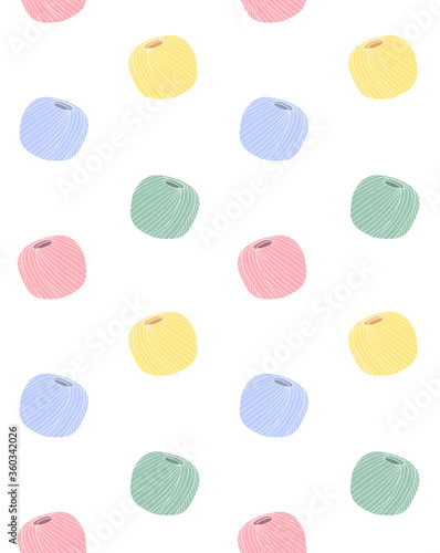 Vector seamless pattern of different pastel hand drawn doodle sketch knitting threads isolated on white background