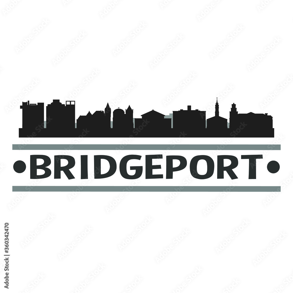 Bridgeport Connecticut City Travel. City Skyline. Silhouette City. Design Vector. Famous Monuments.