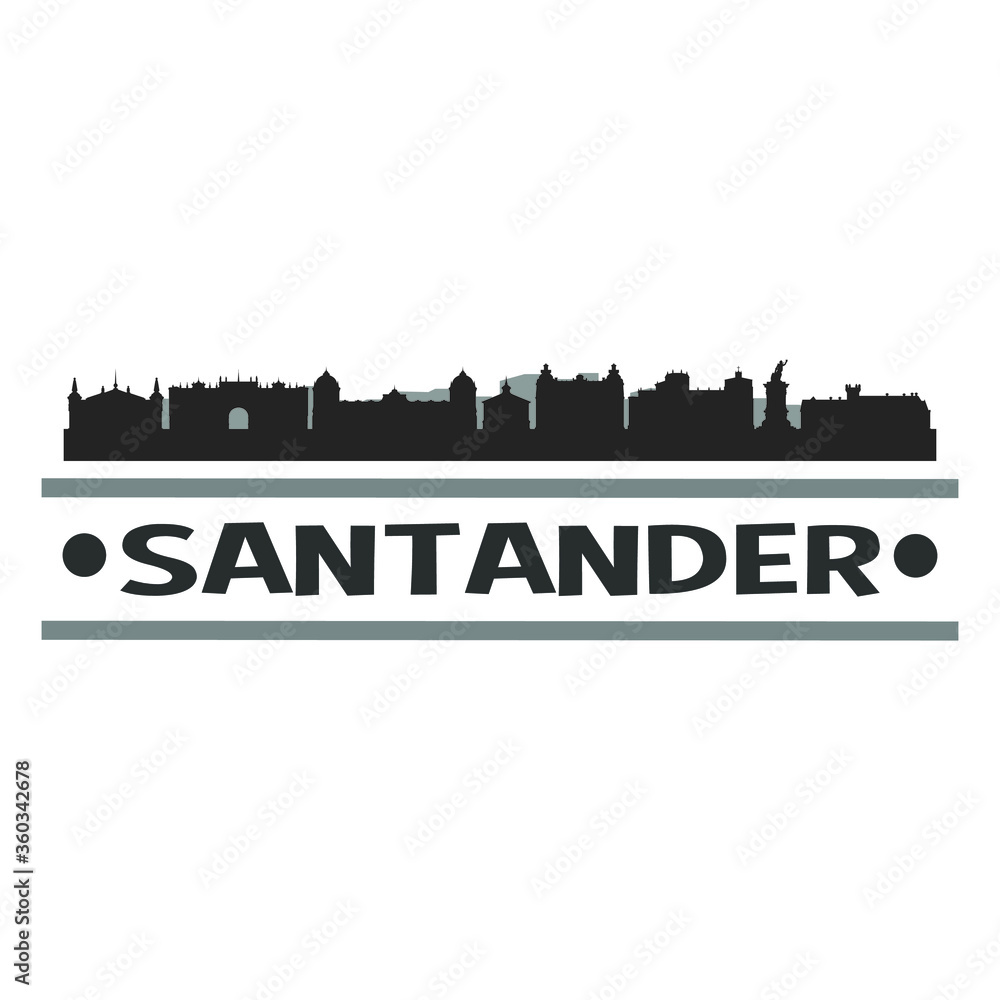 Santander Spain City Travel. City Skyline. Silhouette City. Design Vector. Famous Monuments.