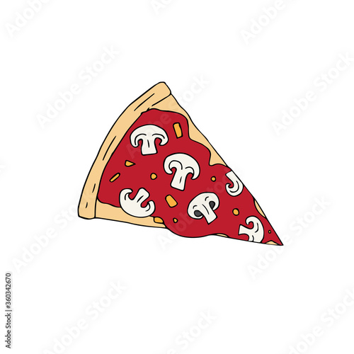 Vector hand drawn doodle sketch colored mushroom pizza slice isolated on white background
