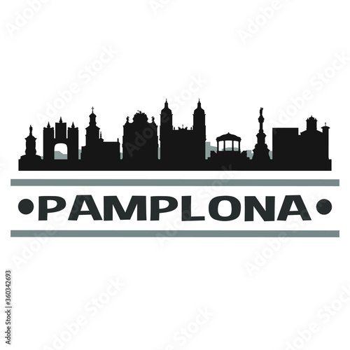 Pamplona Spain City Travel. City Skyline. Silhouette City. Design Vector. Famous Monuments. photo