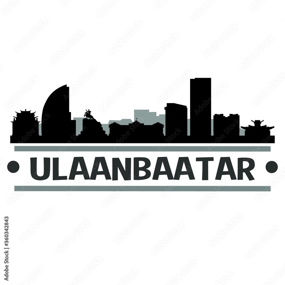 Ulaanbaatar Mongolia City Travel. City Skyline. Silhouette City. Design Vector. Famous Monuments.