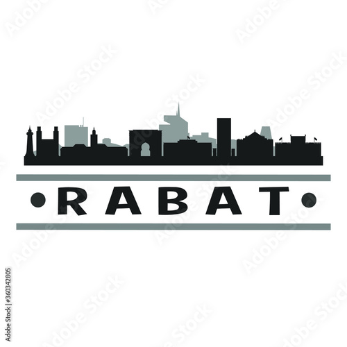 Rabat Morocco City Travel. City Skyline. Silhouette City. Design Vector. Famous Monuments.