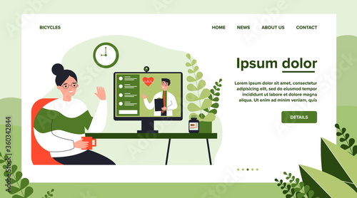 Senior lady consulting doctor online. Old patient having conference chat with physician flat vector illustration. Consultation, lockdown concept for banner, website design or landing web page