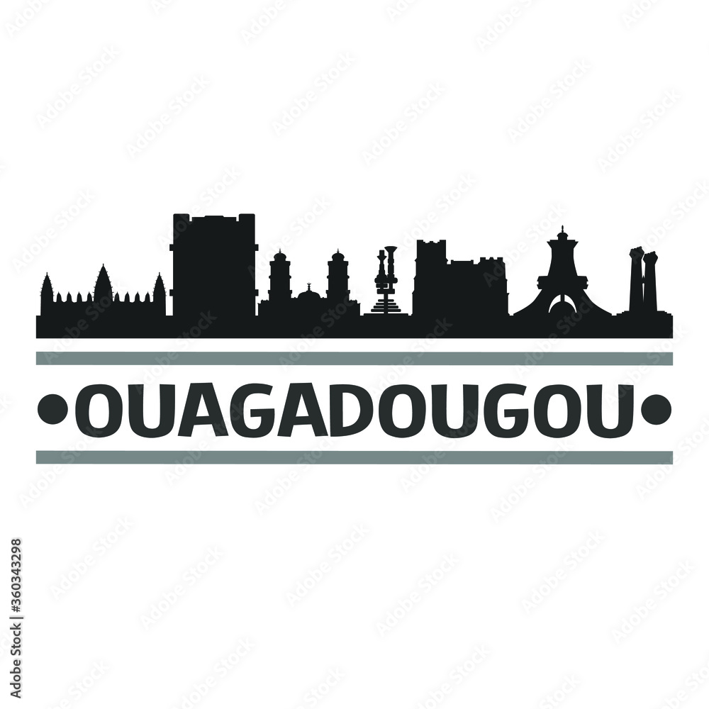 Ouagadougou Burkina Faso Travel. City Skyline. Silhouette City. Design Vector. Famous Monuments.