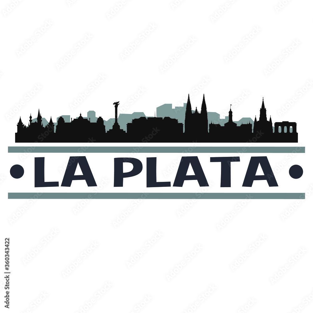 La Plata Argentina Travel. City Skyline. Silhouette City. Design Vector. Famous Monuments.