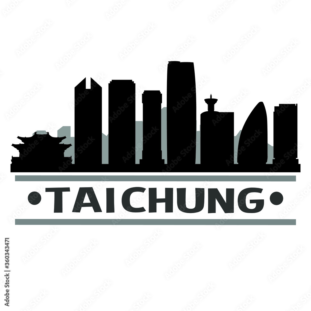 Taichung Taiwan Travel. City Skyline. Silhouette City. Design Vector. Famous Monuments.