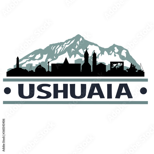 Ushuaia Argentina Travel. City Skyline. Silhouette City. Design Vector. Famous Monuments.