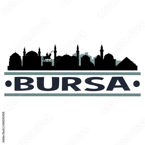 Bursa Turkey Travel. City Skyline. Silhouette City. Design Vector. Famous Monuments.