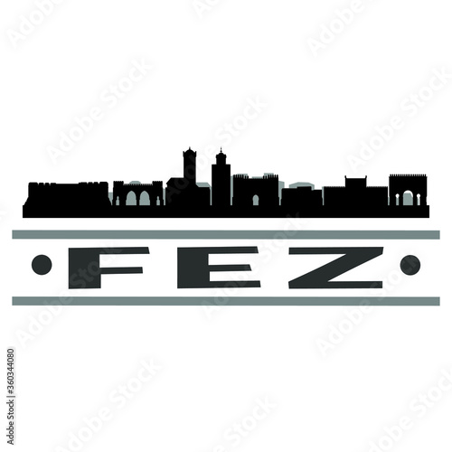 Fez Morocco Skyline Silhouette Stamp City Design Vector Art Template.