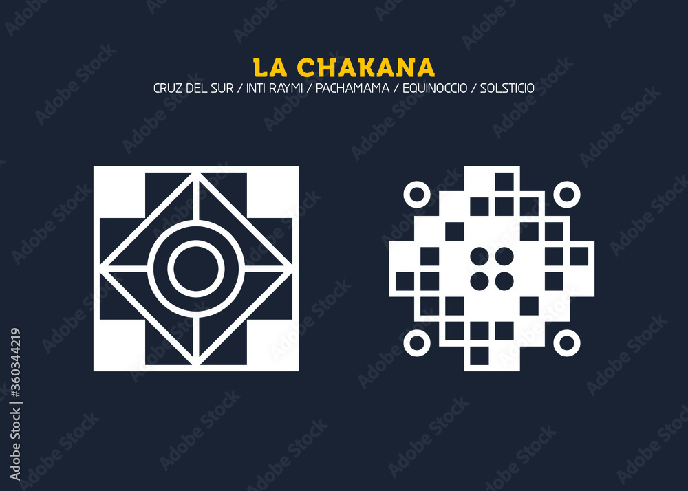 Fototapeta premium Inca Cross Chakana, Inti Raymi Ecuador, Peru emblematic symbol of an ancestral and cultural celebration of the Andean peoples for the winter solstice. Ethnic folk image. Tribe motif. Tribal. Pachamama