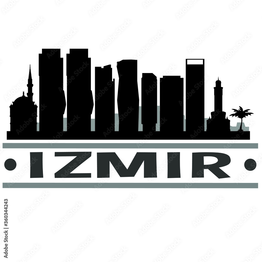 Izmir Turkey. City Skyline. Silhouette City. Design Vector. Famous Monuments.