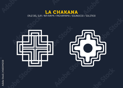 Inca Cross Chakana, Inti Raymi Ecuador, Peru emblematic symbol of an ancestral and cultural celebration of the Andean peoples for the winter solstice. Ethnic folk image. Tribe motif. Tribal. Pachamama