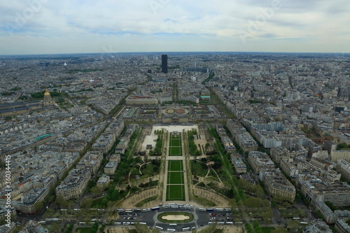 A panoramic view of Paris from the top of the Eiffel Tower.