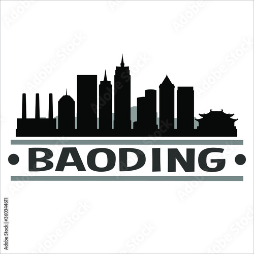 Baoding China. City Skyline. Silhouette City. Design Vector. Famous Monuments.