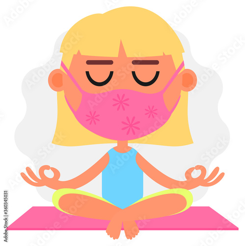 Blond girl wearing mask meditating (ID: 360345031)