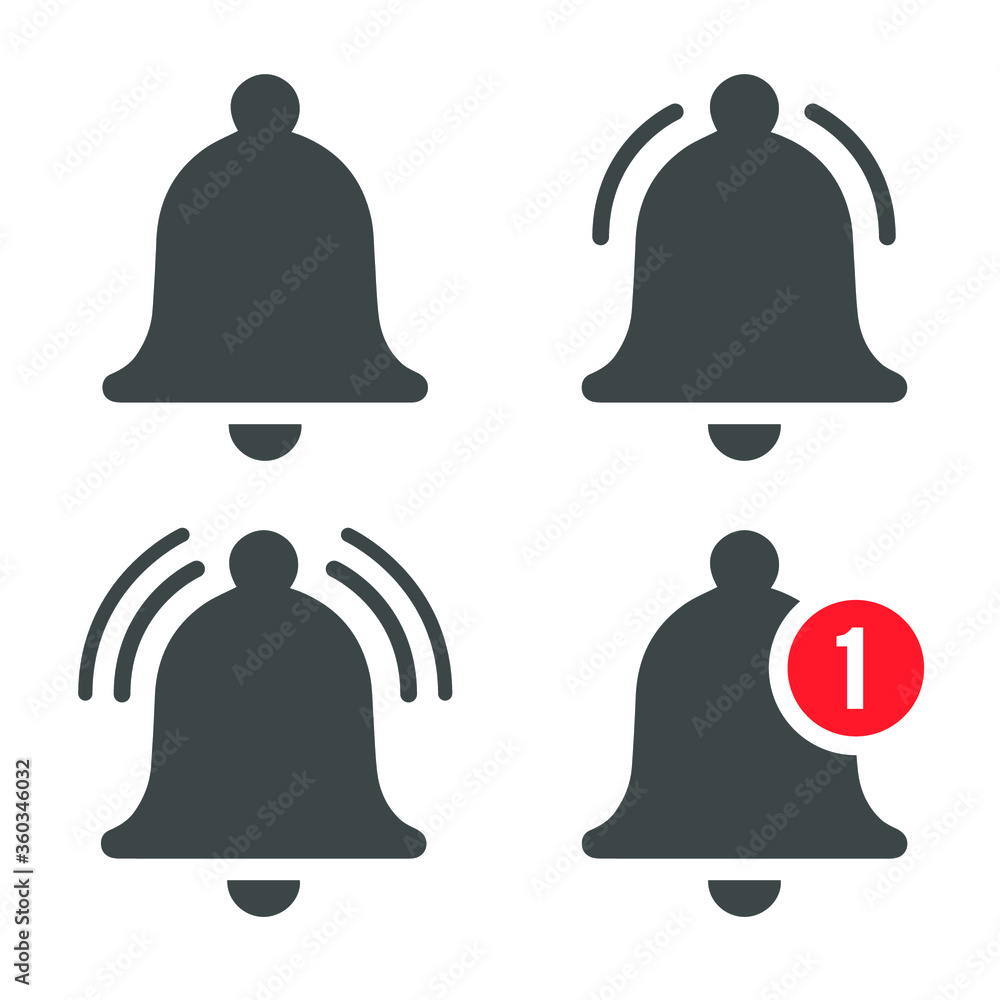 Message bell icon. Doorbell icons for apps like youtube, alert ringing or subscriber alarm symbol, channel messaging reminders bells. Vector illustration. EPS 10. Message bell icon. Doorbell icons for apps like youtube, alert ringing or subscriber alarm symbol, channel messaging reminders bells. Vector illustration. EPS 10.