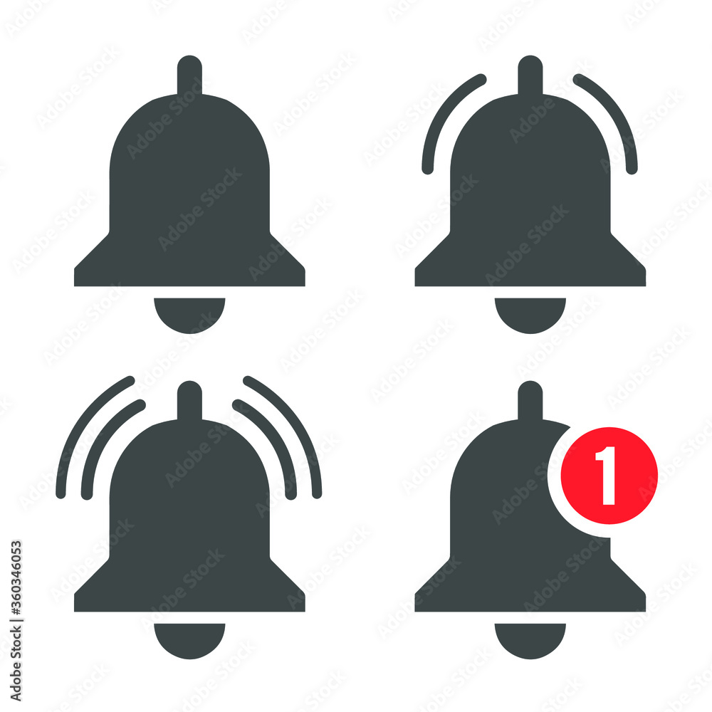 Message bell icon. Doorbell icons for apps like youtube, alert ringing or subscriber alarm symbol, channel messaging reminders bells. Vector illustration. EPS 10. Message bell icon. Doorbell icons for apps like youtube, alert ringing or subscriber alarm symbol, channel messaging reminders bells. Vector illustration. EPS 10.