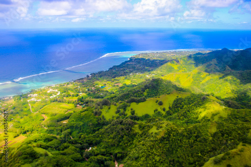 Rarotonga breathtaking stunning views from a plane of beautiful beaches, white sand, clear turquoise water, blue lagoons, Cook islands, Pacific islands