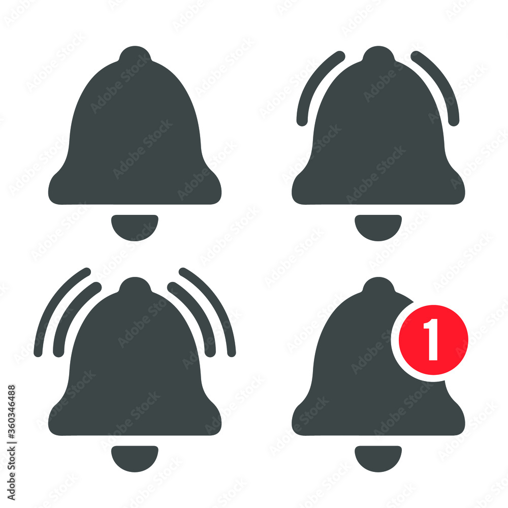Message bell icon. Doorbell icons for apps like youtube, alert ringing or subscriber alarm symbol, channel messaging reminders bells. Vector illustration. EPS 10. Message bell icon. Doorbell icons for apps like youtube, alert ringing or subscriber alarm symbol, channel messaging reminders bells. Vector illustration. EPS 10.