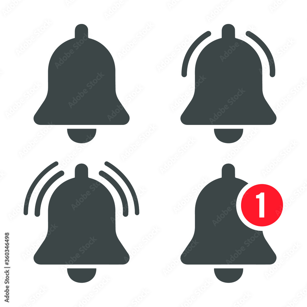 Message bell icon. Doorbell icons for apps like youtube, alert ringing or subscriber alarm symbol, channel messaging reminders bells. Vector illustration. EPS 10. Message bell icon. Doorbell icons for apps like youtube, alert ringing or subscriber alarm symbol, channel messaging reminders bells. Vector illustration. EPS 10.
