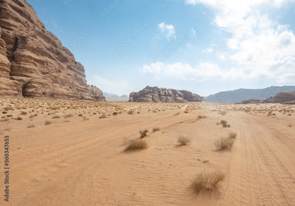 Scenic desert landscape in Wadi Rum, Jordan Scenic desert landscape in Wadi Rum, Jordan