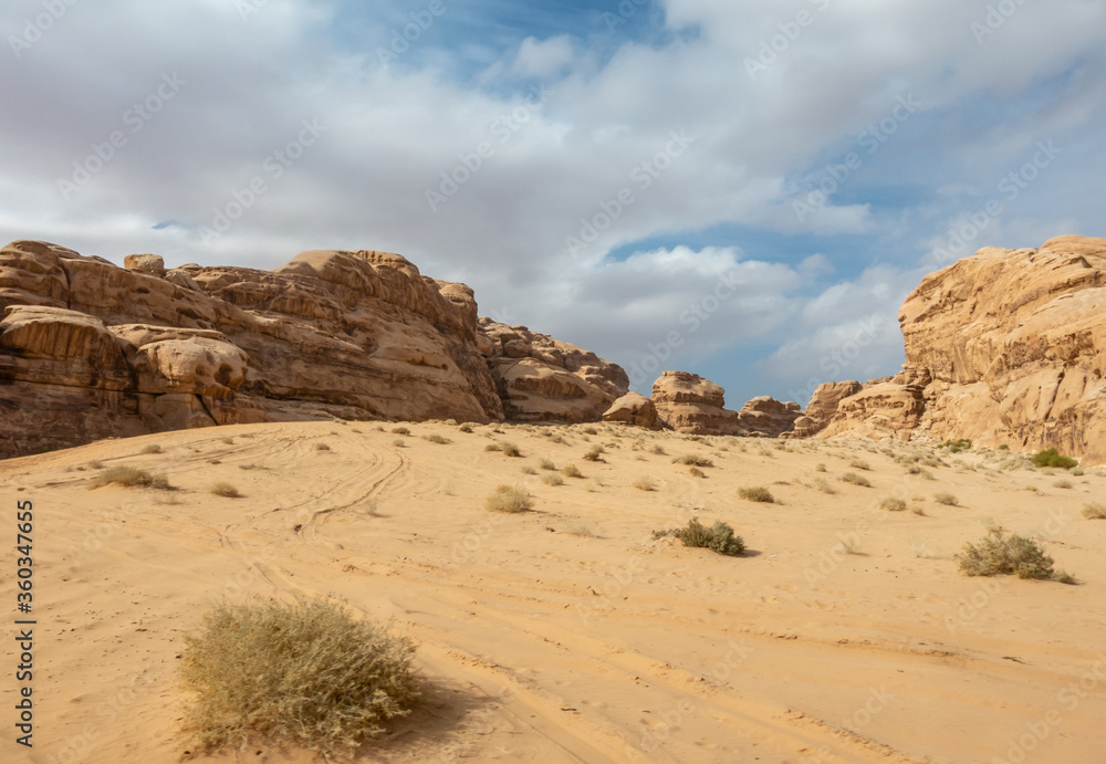 Scenic desert landscape in Wadi Rum, Jordan Scenic desert landscape in Wadi Rum, Jordan
