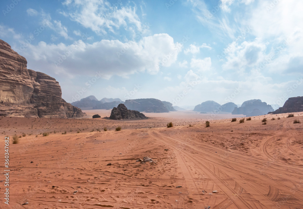 Scenic desert landscape in Wadi Rum, Jordan Scenic desert landscape in Wadi Rum, Jordan