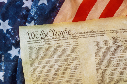 Fotografie Closeup of grunge American flag on We the people Bill of Rights